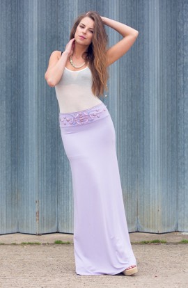 Annette Long Skirt with Embellished Waist band In Lilac