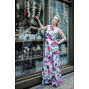 St Tropez, Silk cotton print dress with leather straps