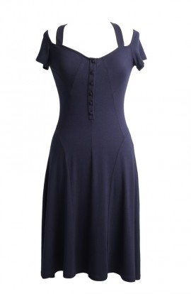 Navy Naz knee length sun dress with covered buttons