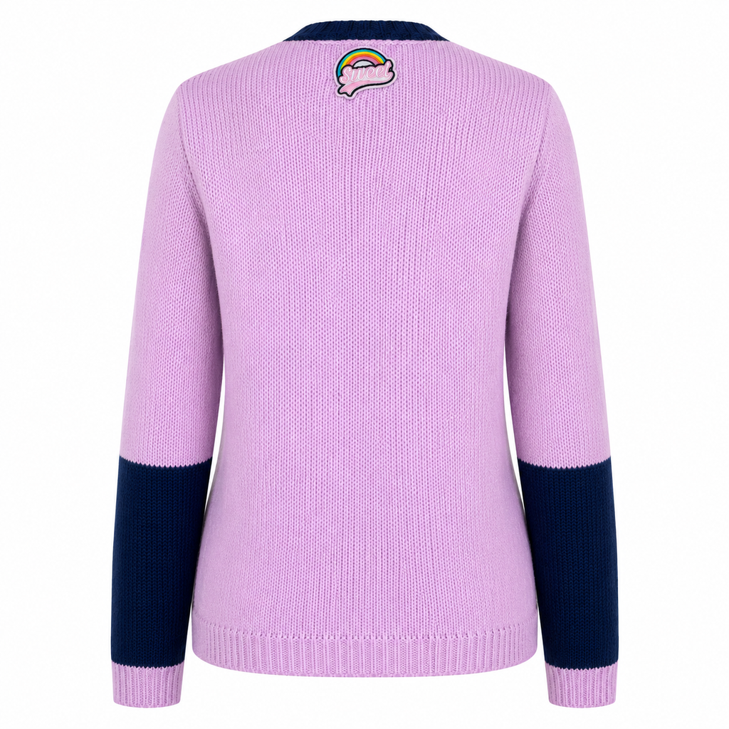 Lilac Silk & Navy Cotton hand made cardigan With appliqué