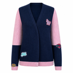 Lilac Silk & Navy Cotton hand made cardigan With appliqué
