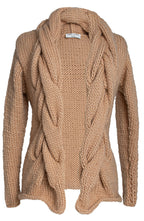 Gisele Chunky Cable Knit Cardigan – Hand-Knitted in Australian Wool, Camel