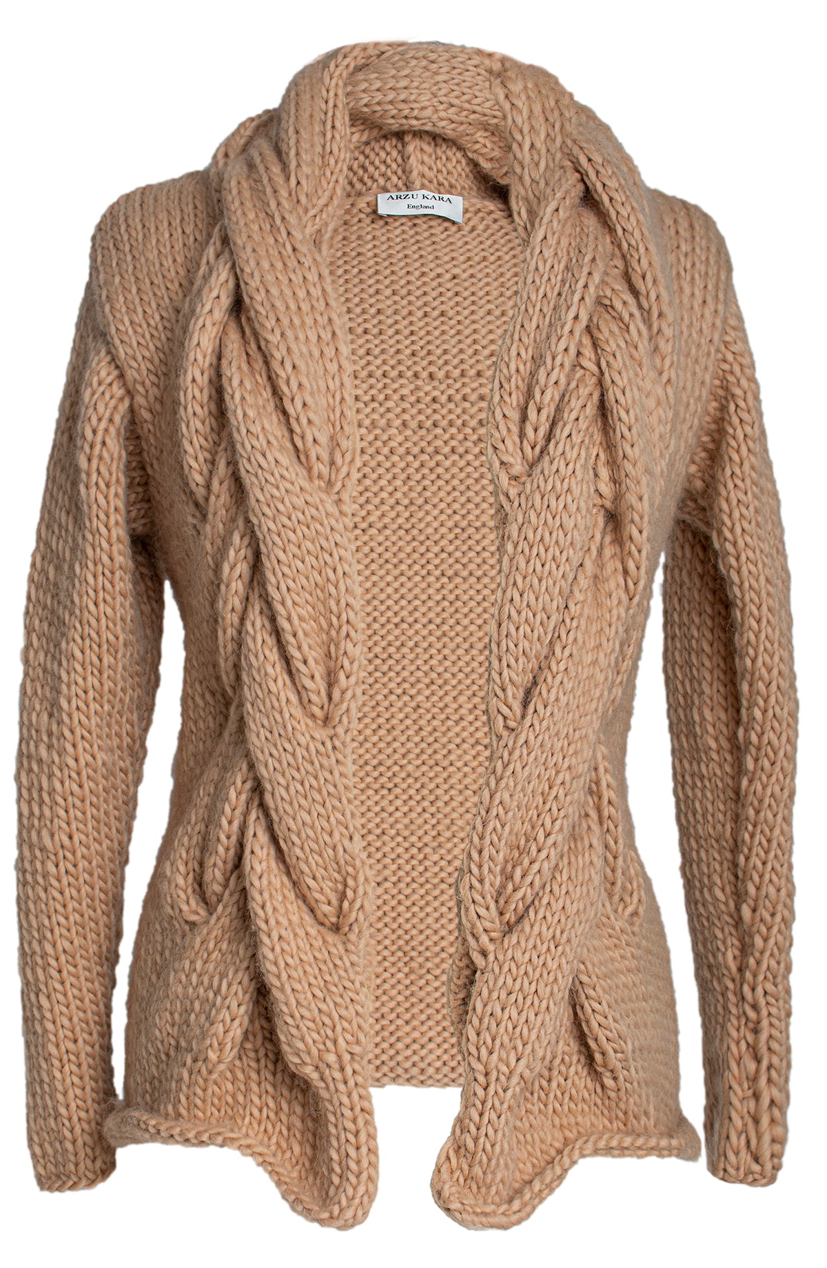 Nysa Chunky Cable Knit Cardigan – Hand-Knitted in Australian Wool, Camel