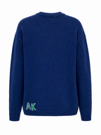 Şeyma organic cotton, silk navy cardigan with comic patches