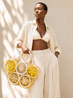 Volana Handcrafted Circular Weave Tote – Sunflower & Natural