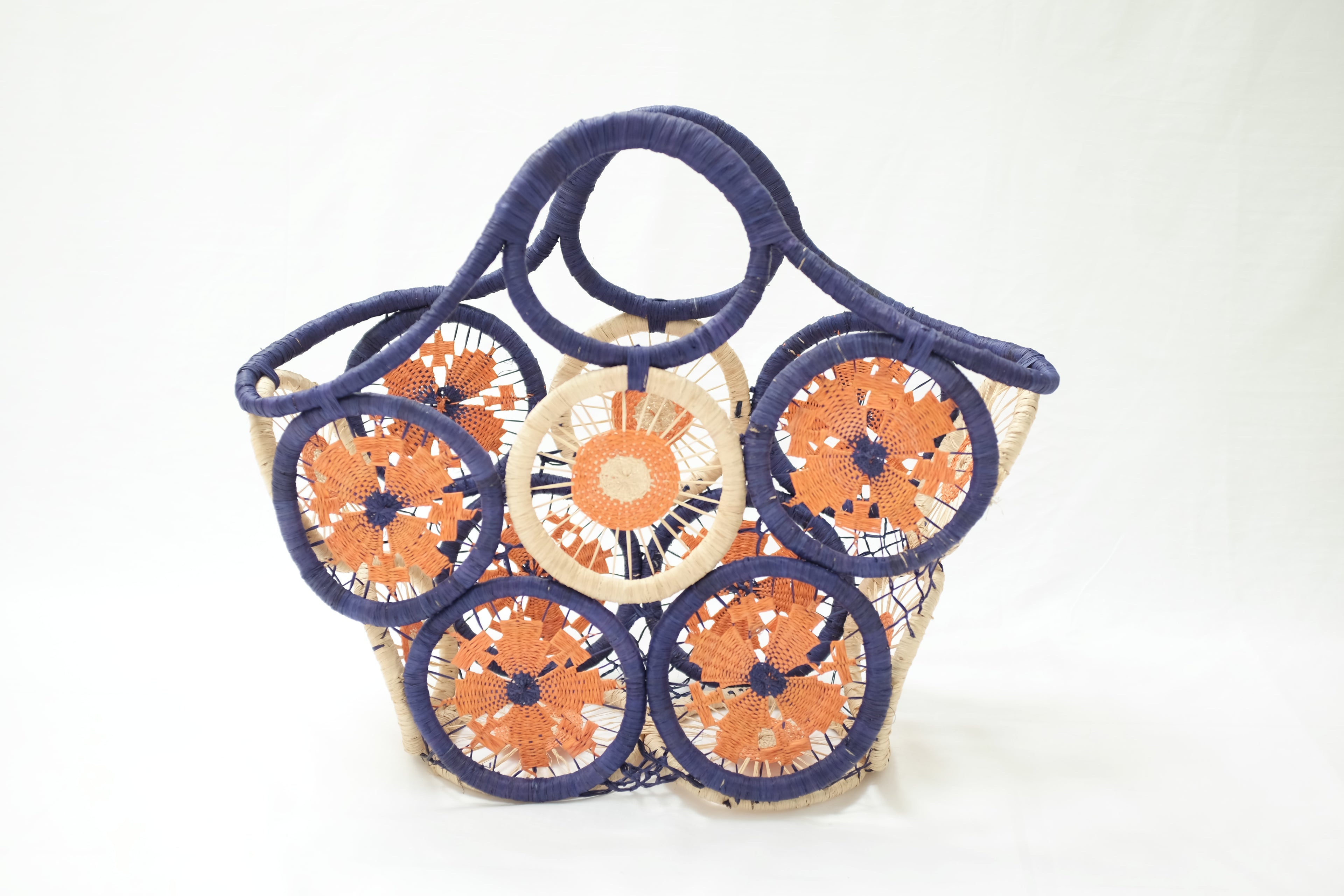 Toliara Handwoven Straw Tote Bag Persimmon & Indigo