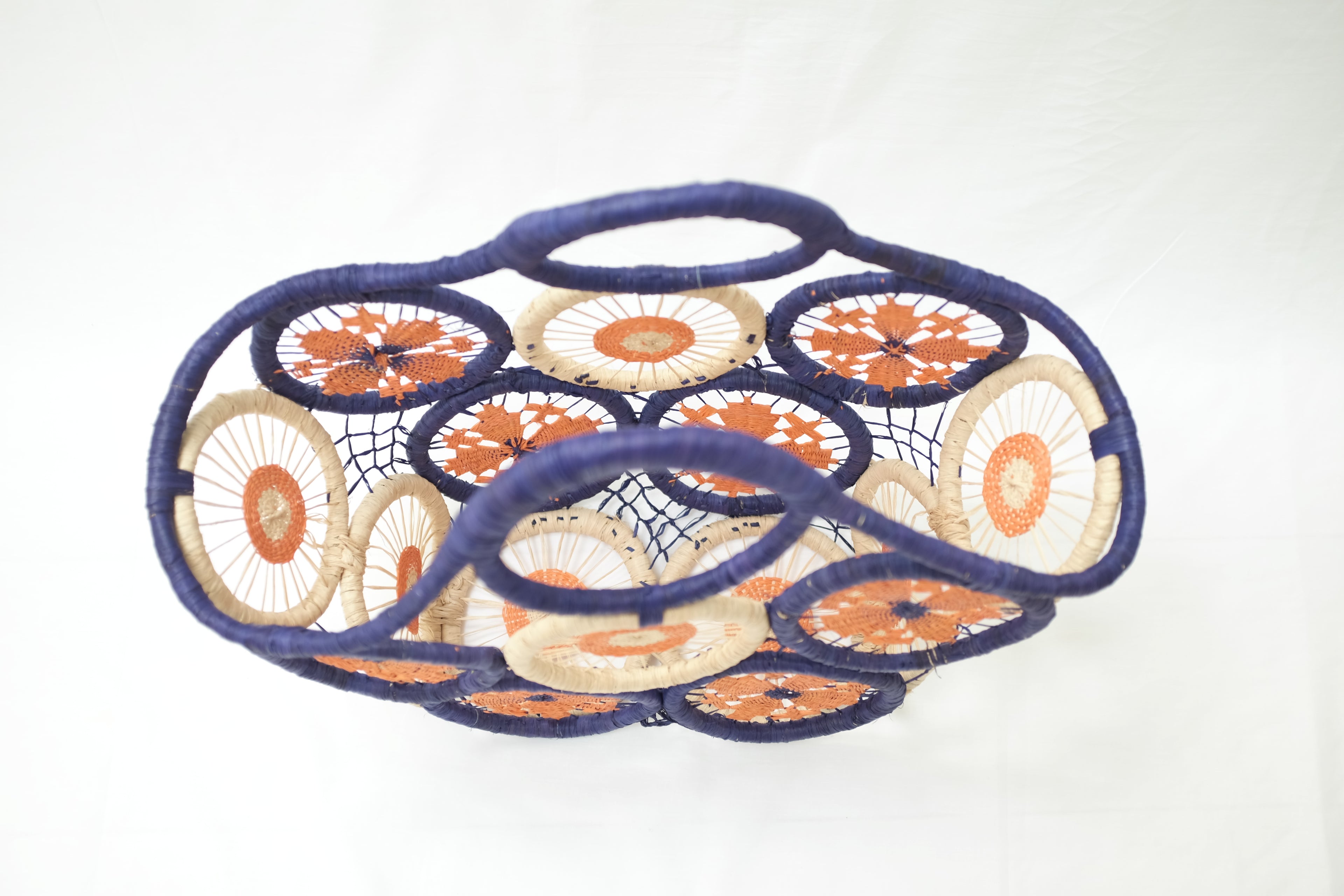 Toliara Handwoven Straw Tote Bag Persimmon & Indigo