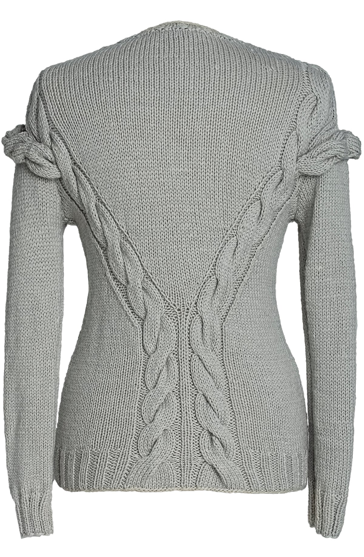 Eira Grey Cable Knit jumper hand knitted in merino wool