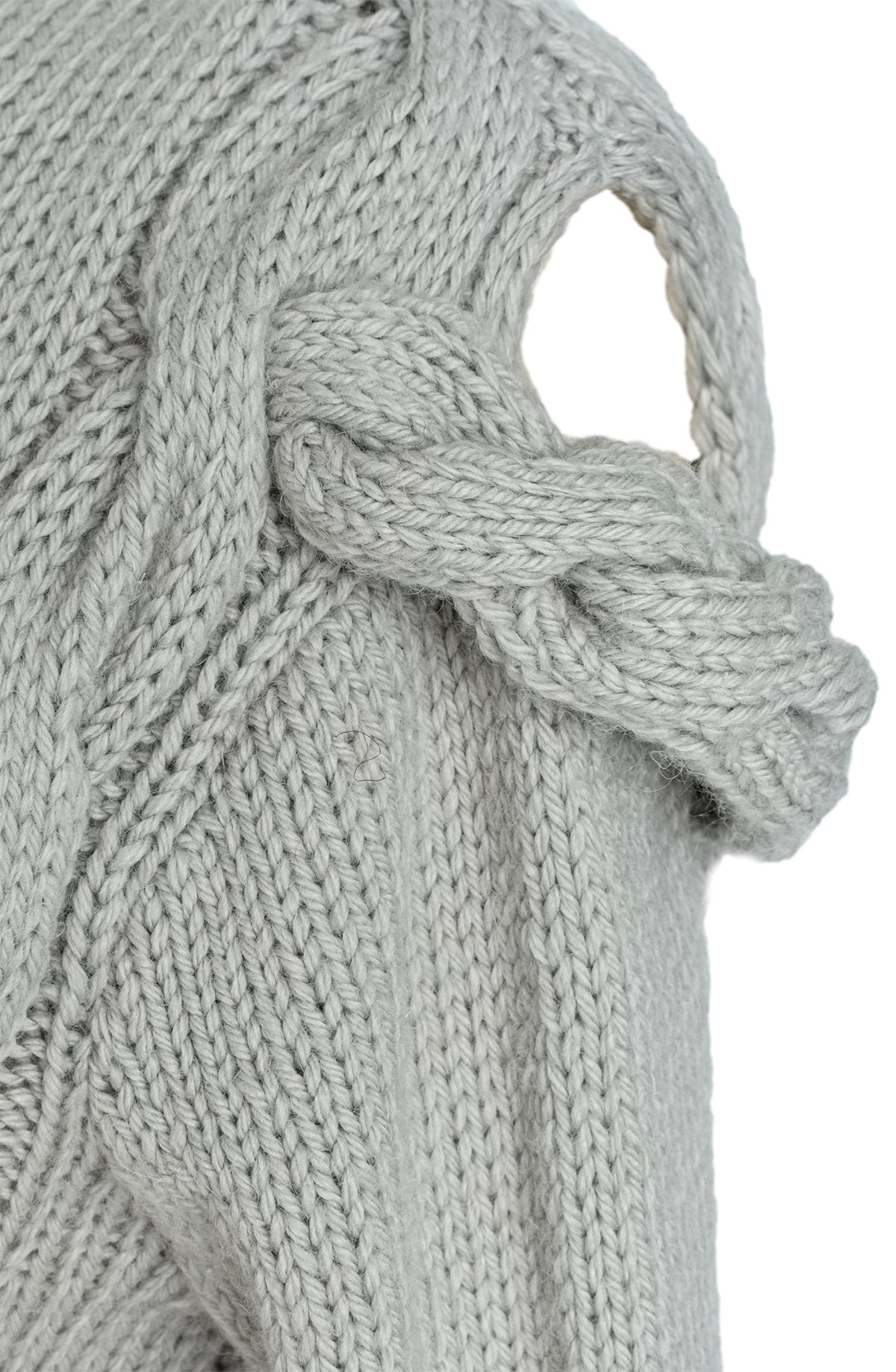 Eira Grey Cable Knit jumper hand knitted in merino wool
