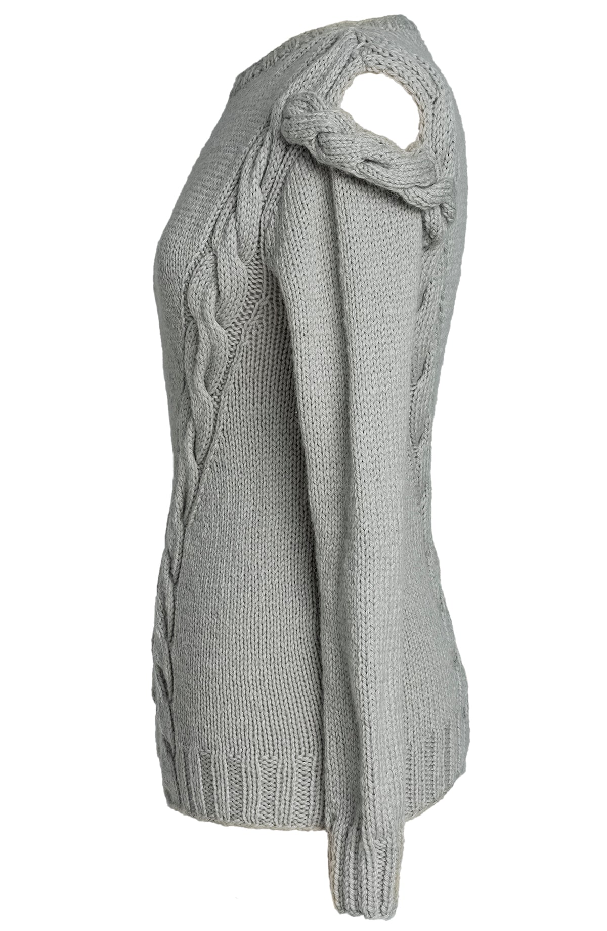 Eira Grey Cable Knit jumper hand knitted in merino wool