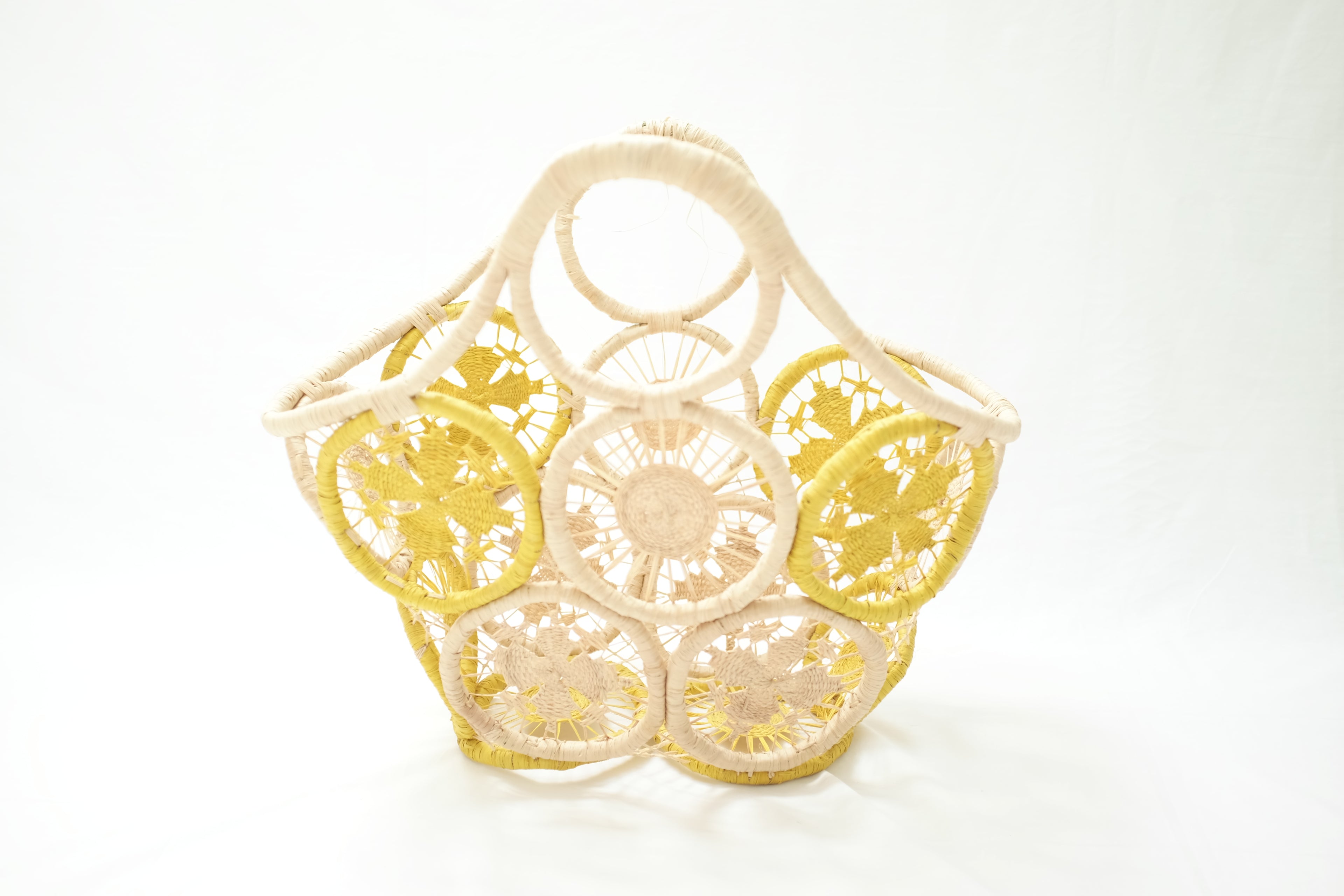 Volana Handcrafted Circular Weave Tote – Sunflower & Natural