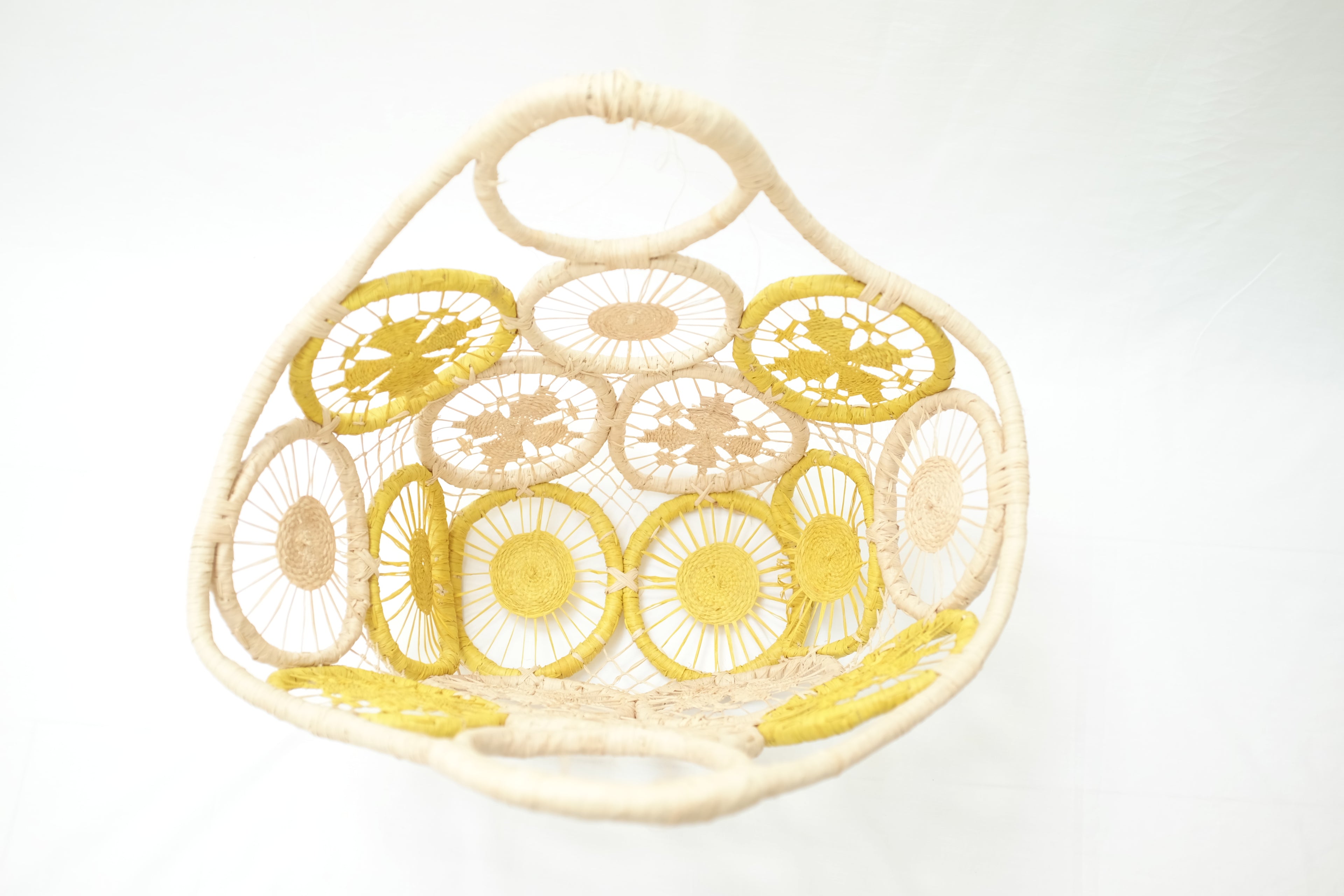Volana Handcrafted Circular Weave Tote – Sunflower & Natural