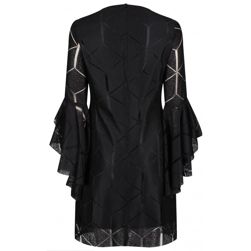 Amelia black lace dress with statement sleeves