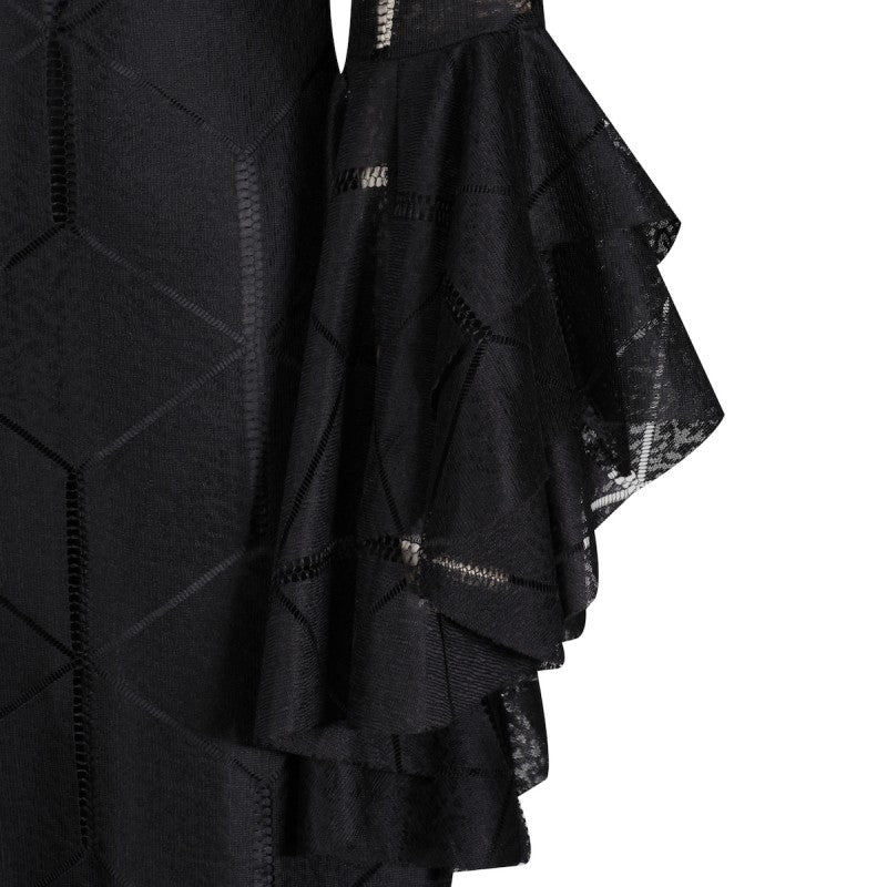 Amelia black lace dress with statement sleeves