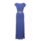 Annette, long maxi dress in navy with sleeves and back detail