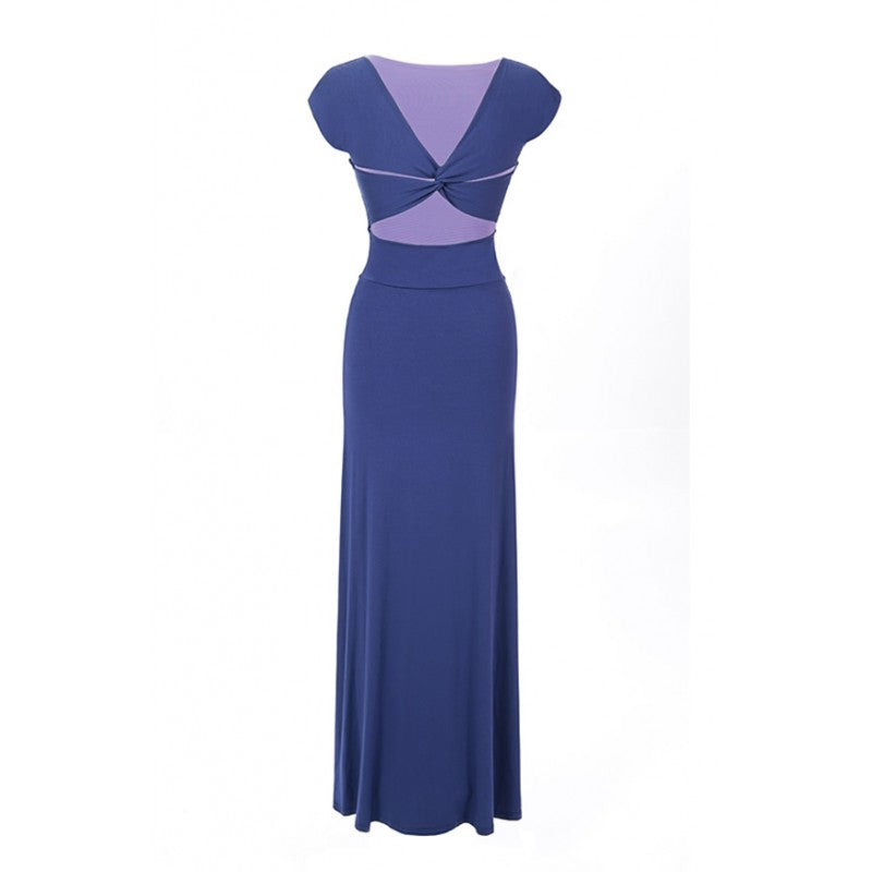 Annette, long maxi dress in navy with sleeves and back detail