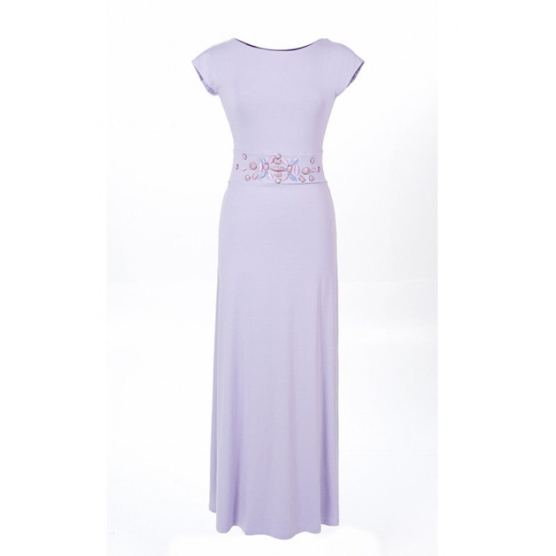 Annette, long maxi dress in lilac with sleeves and back detail