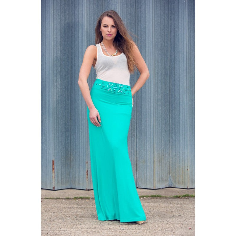 Annette Long Skirt with Embellished Waist band Mint