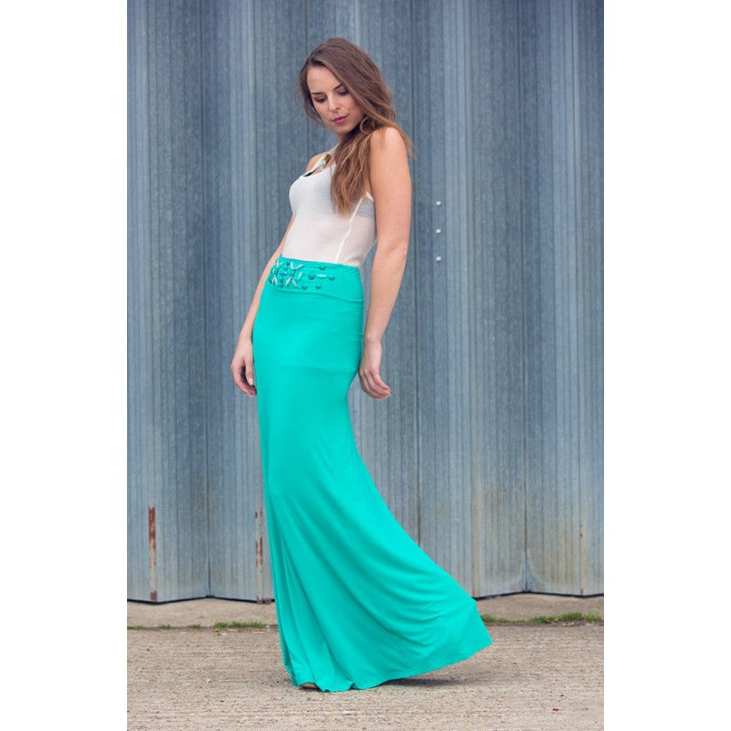 Annette Long Skirt with Embellished Waist band Mint