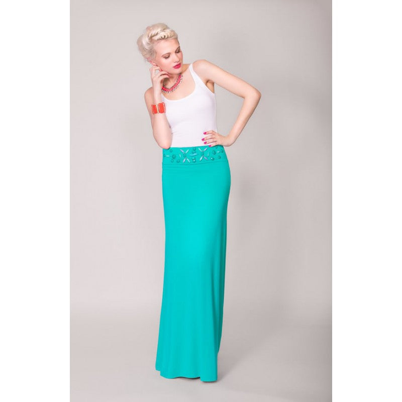 Annette Long Skirt with Embellished Waist band Mint