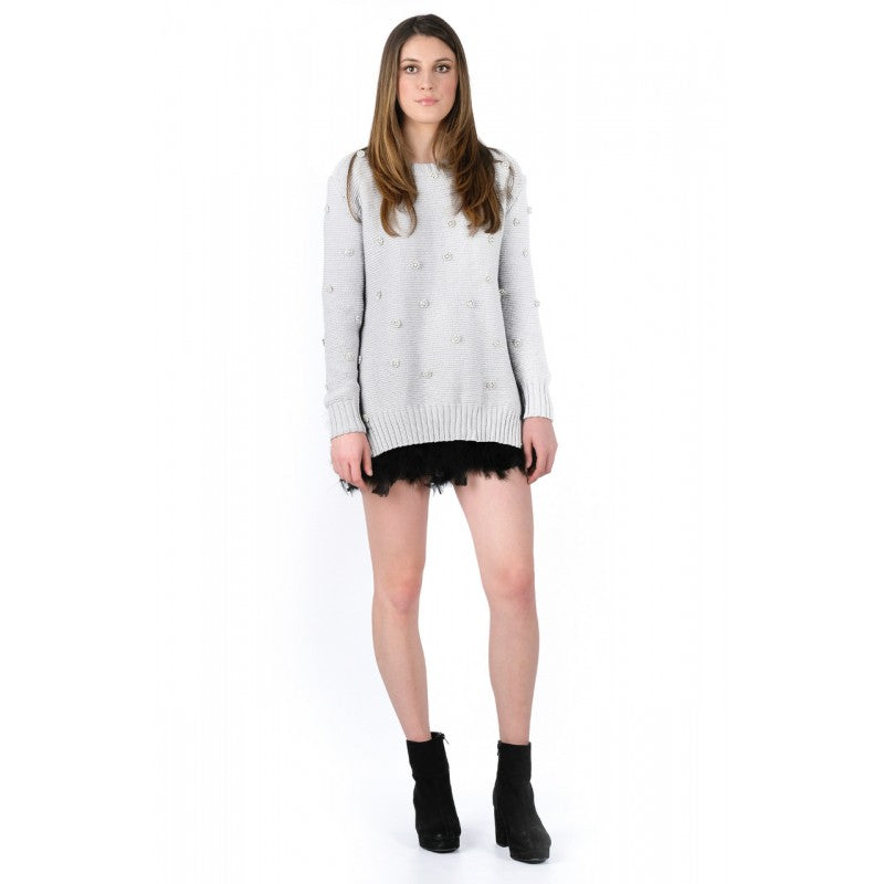 Arabella Light Grey Organic Cotton (GOTS) Jumper with Swarovski Crystals