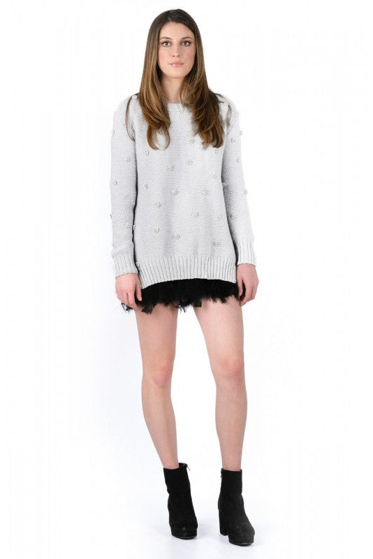 Arabella Light Grey Organic Cotton (GOTS) Jumper with Swarovski Crystals