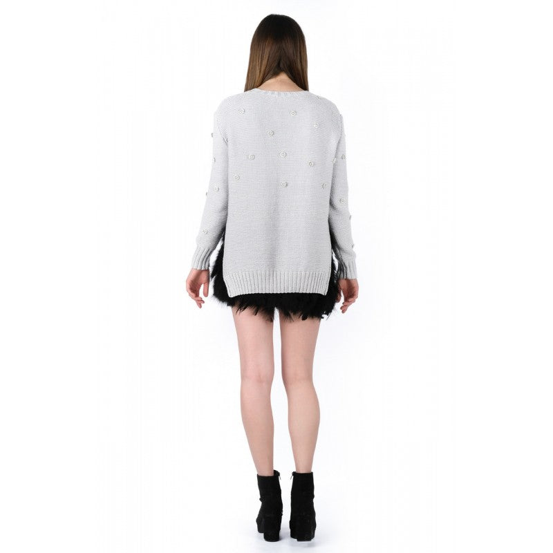 Arabella Light Grey Organic Cotton (GOTS) Jumper with Swarovski Crystals