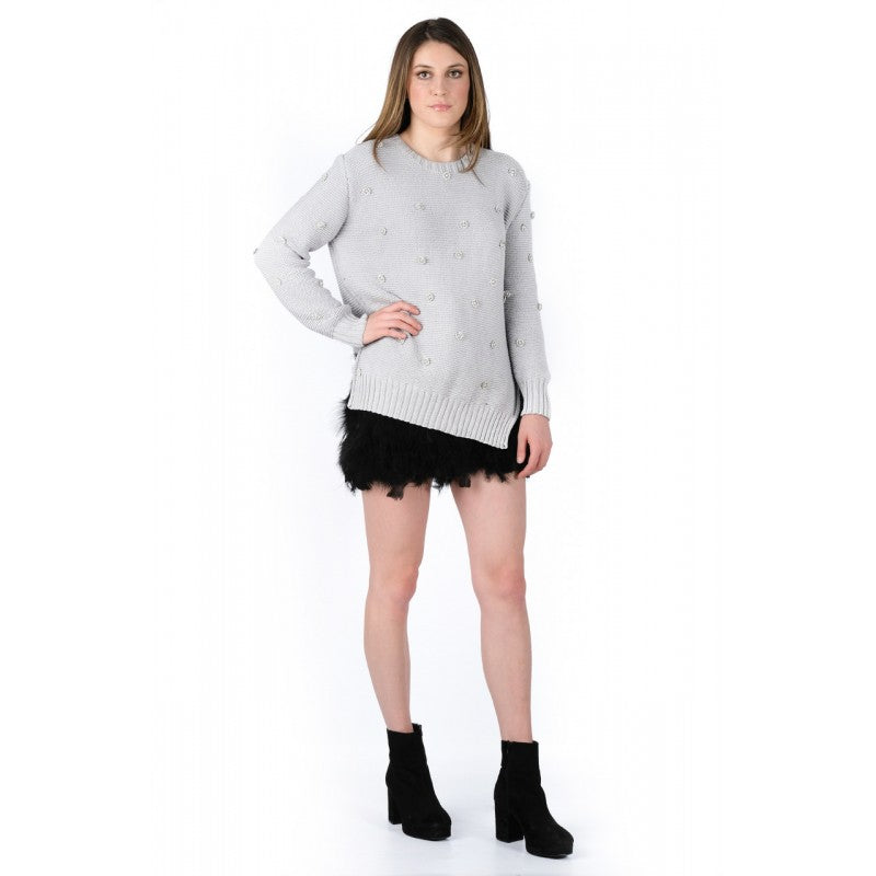 Arabella Light Grey Organic Cotton (GOTS) Jumper with Swarovski Crystals