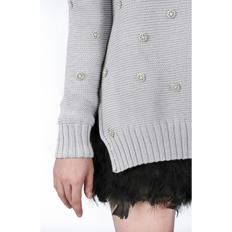 Arabella Light Grey Organic Cotton (GOTS) Jumper with Swarovski Crystals
