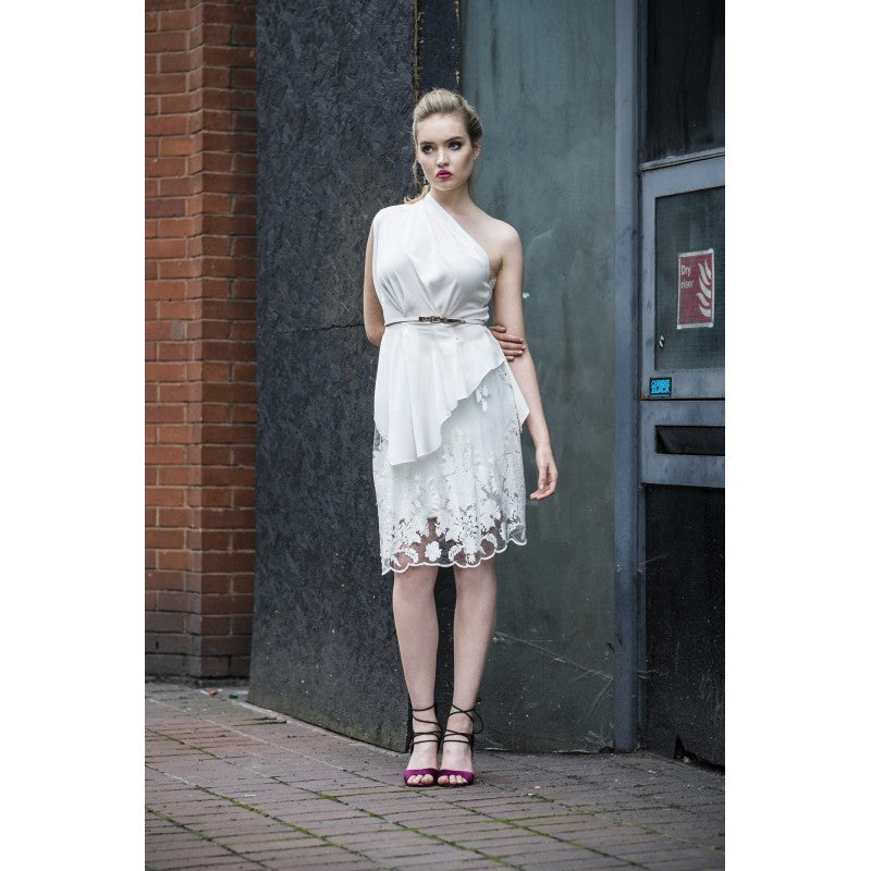 Asymmetric one shoulder top in ivory silk