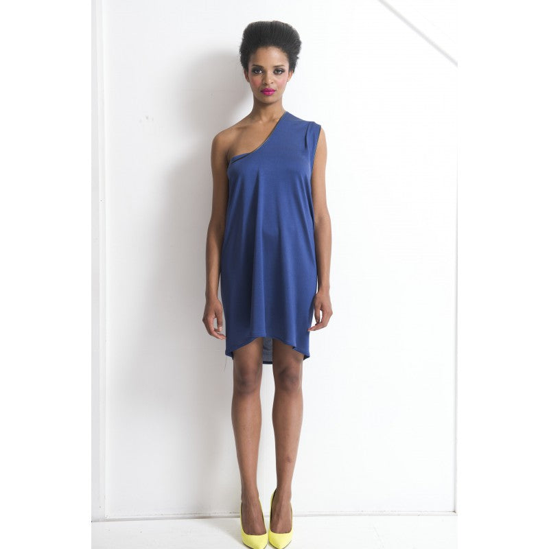 The Isla Dress – Asymmetric Silk Jersey with Leather Edge