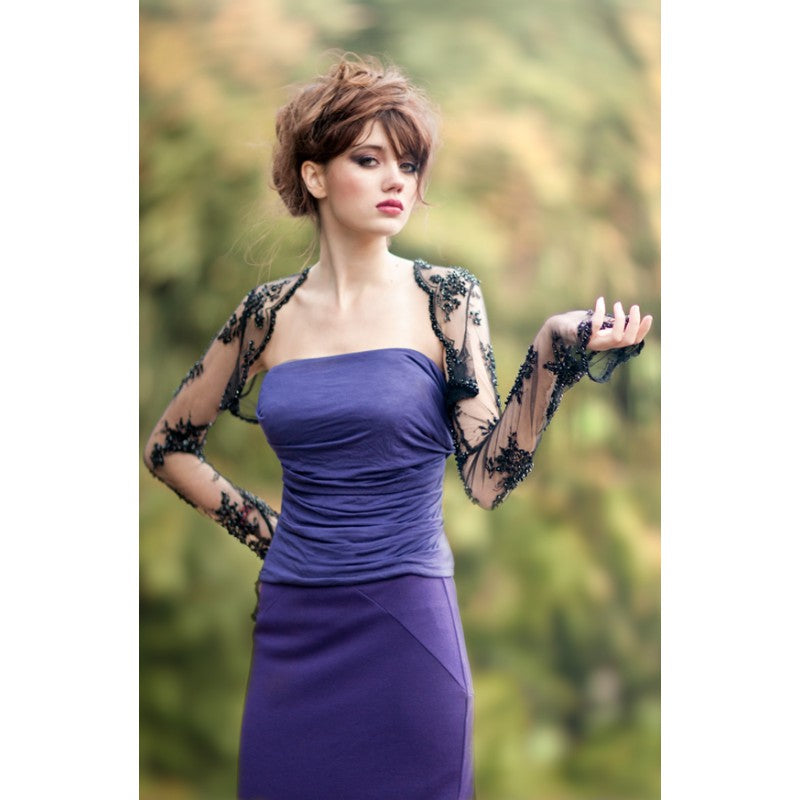 Black Chantilly Lace Bolero Jacket with sleeves