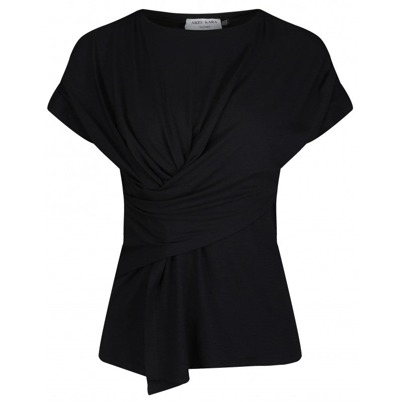 Charlize black draped jersey top