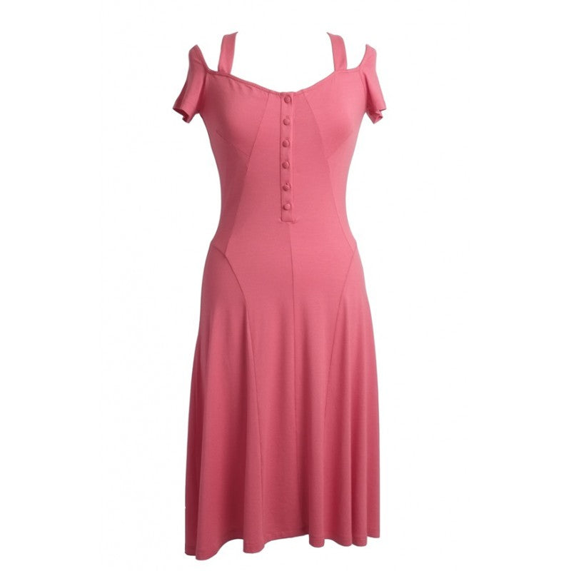 Coral Naz Knee length Sun dress with covered buttons