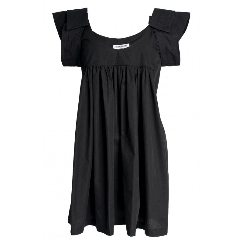 Cordelia black cotton summer dress with cap sleeves