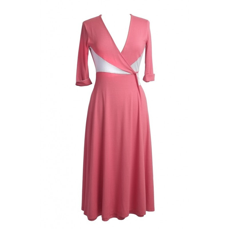 Diana Wrap Dress in Soft Coral-Dove Grey