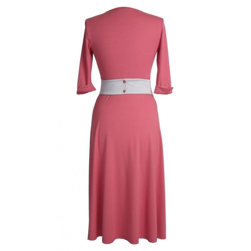 Diana Wrap Dress in Soft Coral-Dove Grey