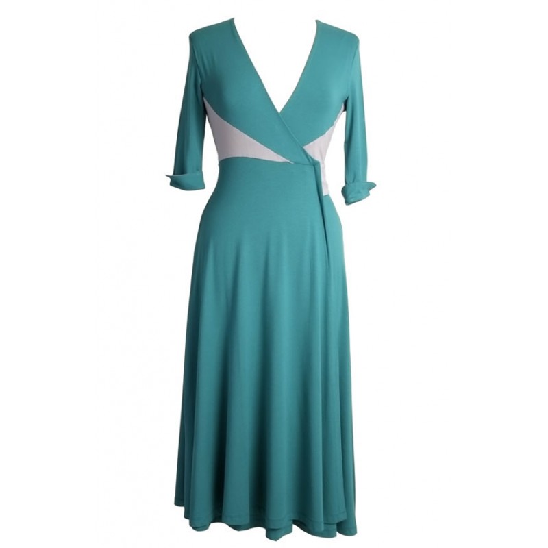 Diana Wrap Dress in Teal Mint-Dove Grey