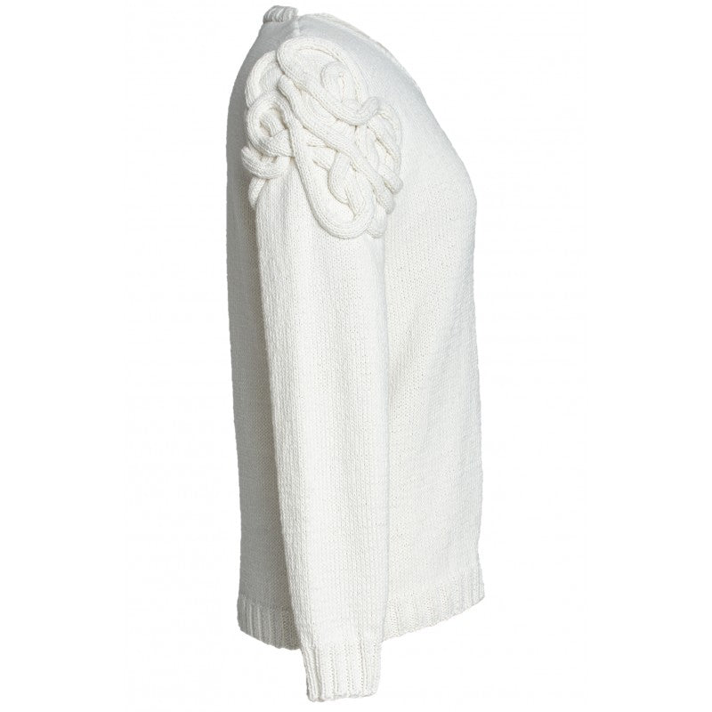Helen Cotton Jumper – Hand-Knitted with Ornate Shoulder Detail