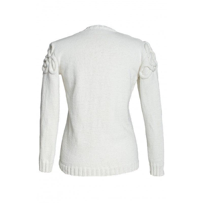 Helen Cotton Jumper – Hand-Knitted with Ornate Shoulder Detail