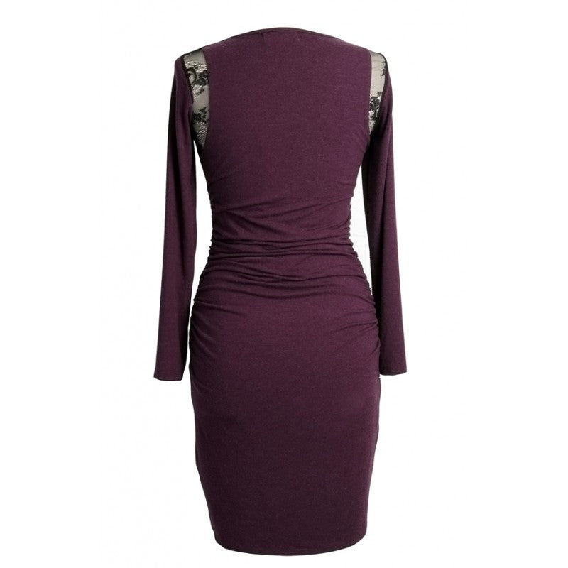 Kara jersey irregular hem dress with lace underskirt