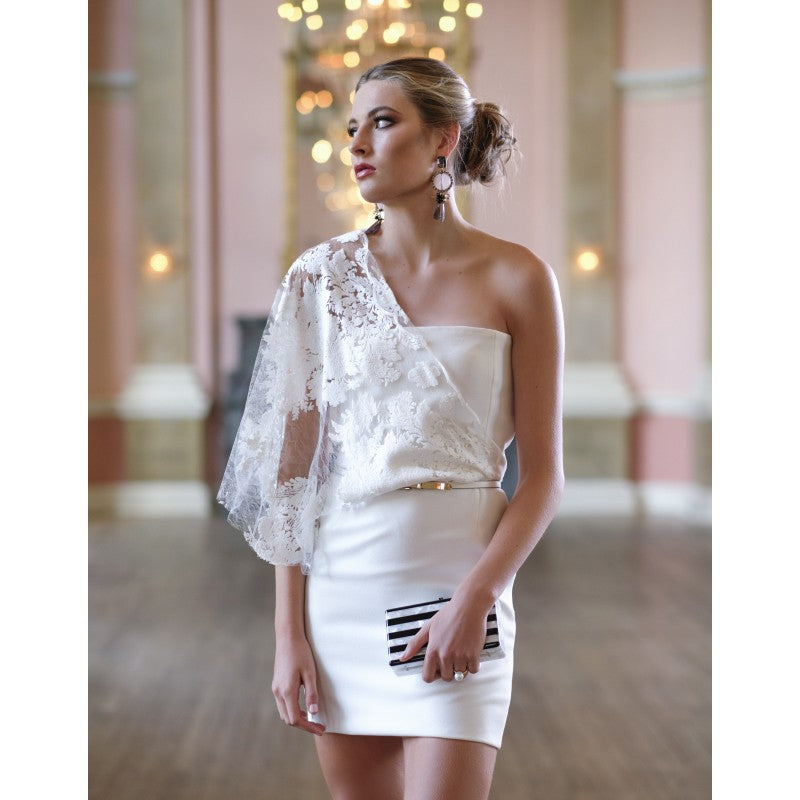 Lucinda Dress – Buttermilk White Wool , lace & Silk | Arzu Kara