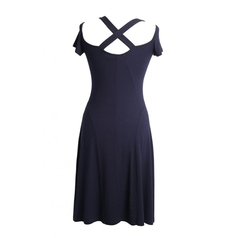 Navy Naz knee length sun dress with covered buttons