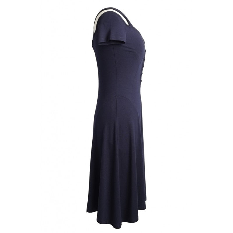 Navy Naz knee length sun dress with covered buttons