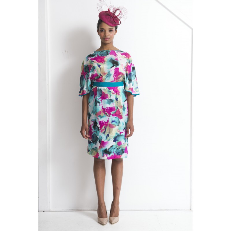 Nora Silk knee length Dress with sleeves