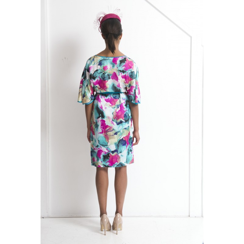 Nora Silk knee length Dress with sleeves