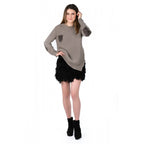 Ottilie Organic Cotton Jumper in Stone with suede elbow patches