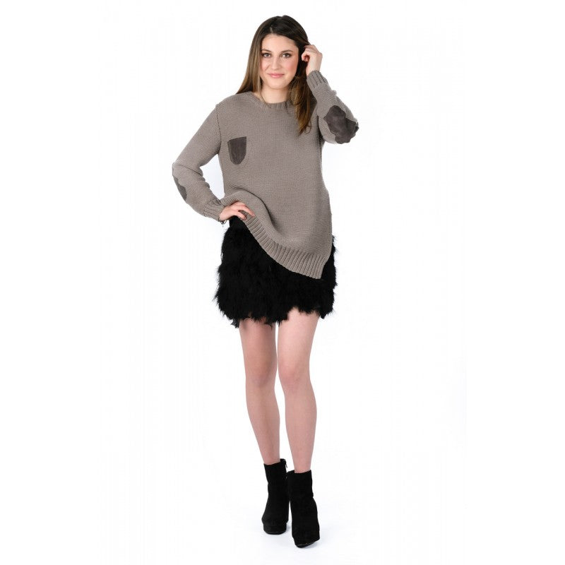 Ottilie Organic Cotton Jumper in Stone with suede elbow patches