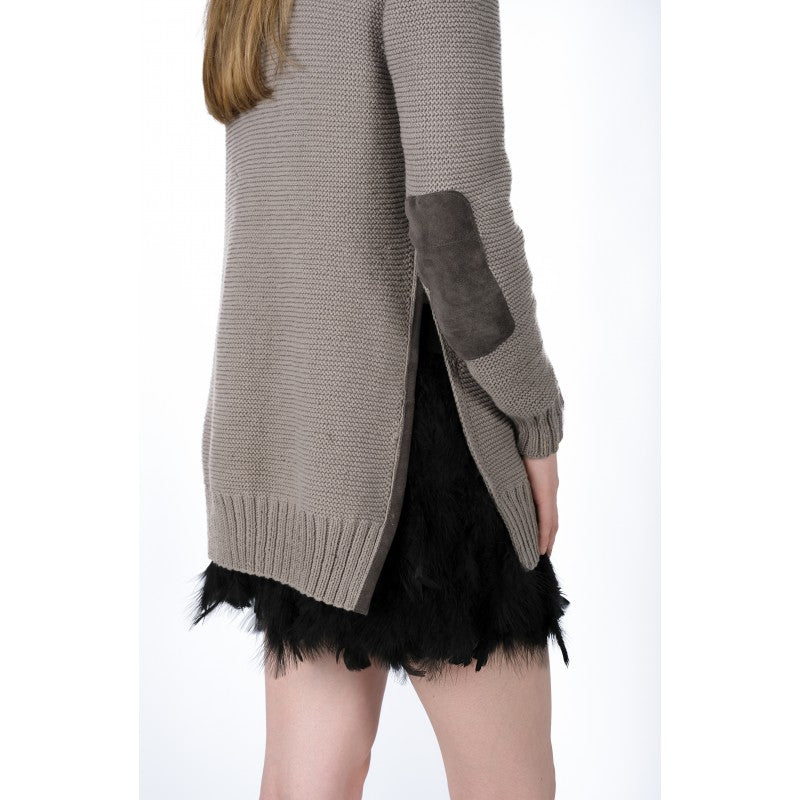 Ottilie Organic Cotton Jumper in Stone with suede elbow patches