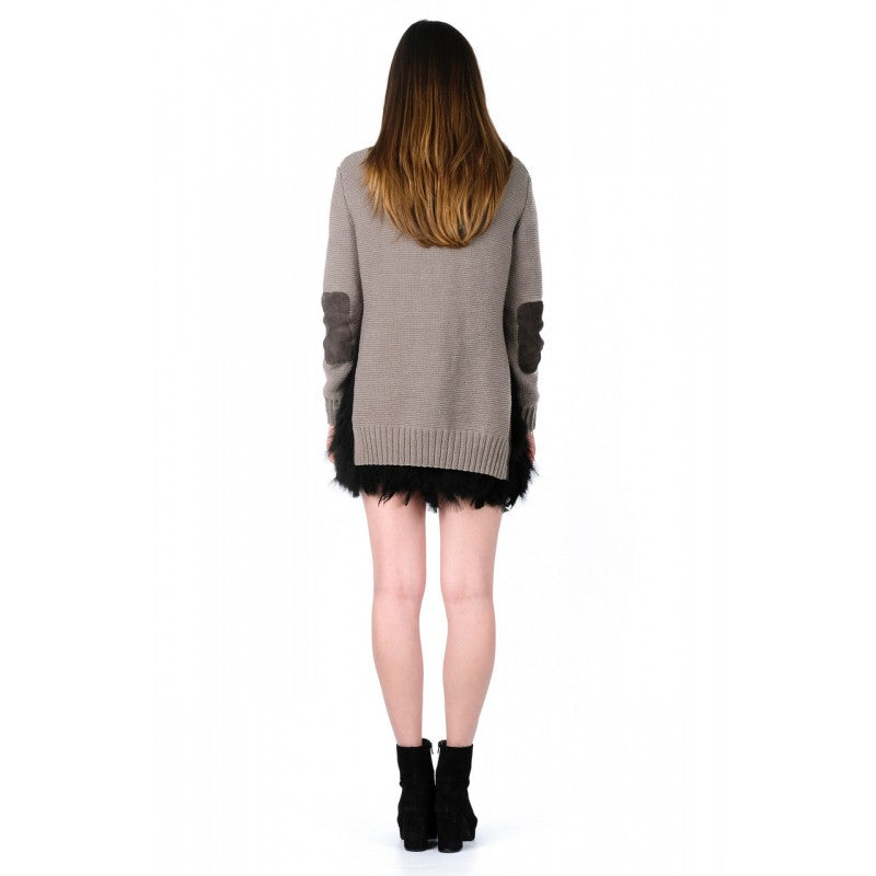Ottilie Organic Cotton Jumper in Stone with suede elbow patches